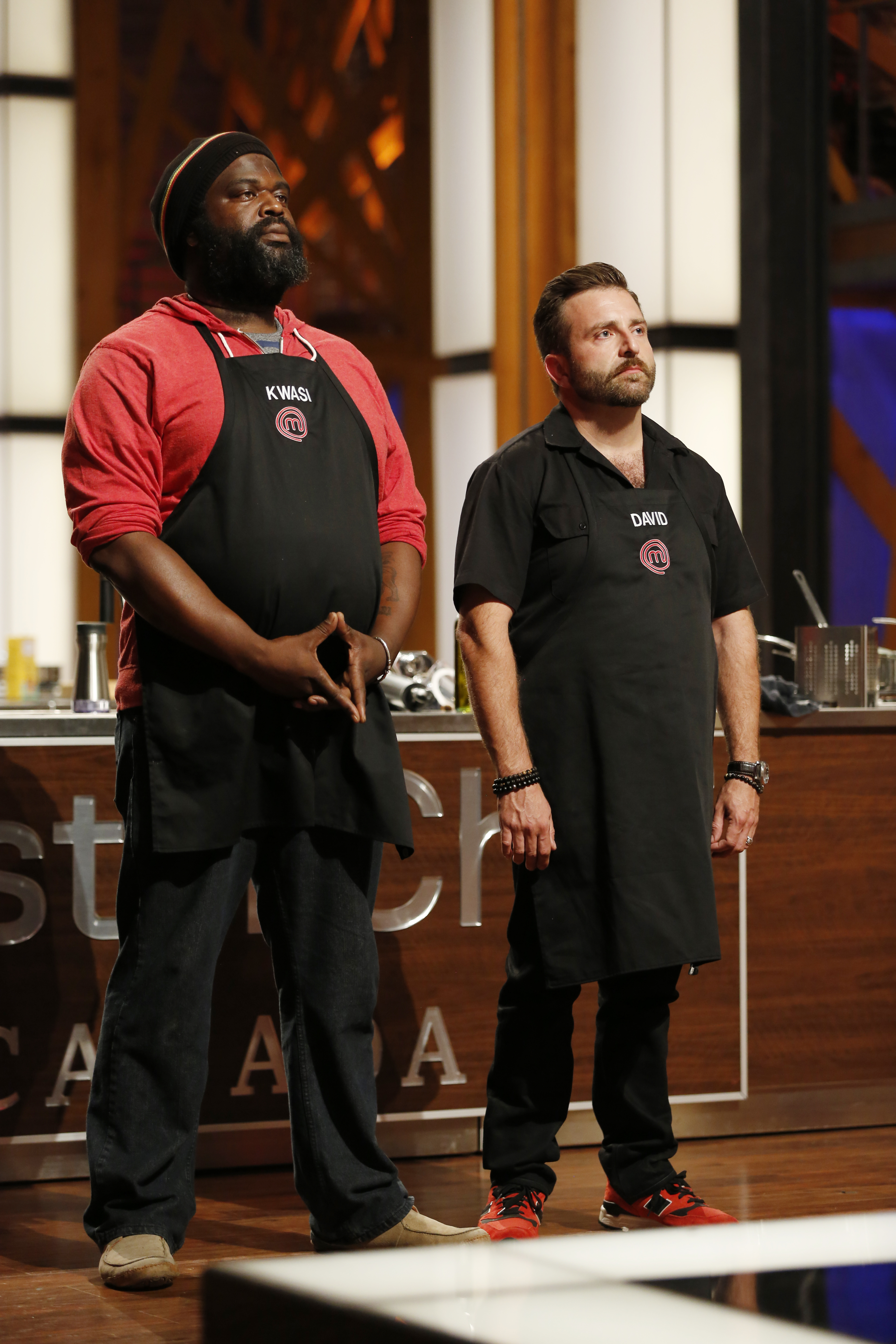 (Left to right) Kwasi and David stand as the bottom two in the Pressure Test.